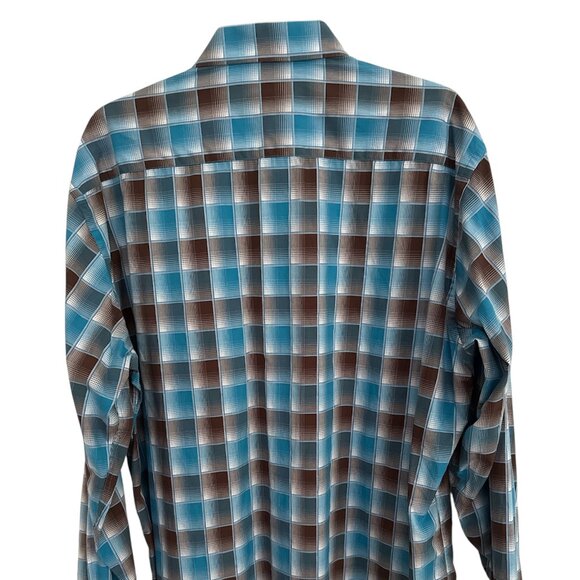 Bugatchi Brown and Blue Men's Button Down - Worn Once - EUC - Classic Fit - XXL - Picture 2 of 4